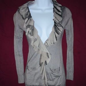 Ann Taylor Loft- ruffled front cardigan sweater